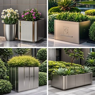 户外不锈钢花箱定制组合酒店室内阳台花池造景铁艺外摆花槽种植箱