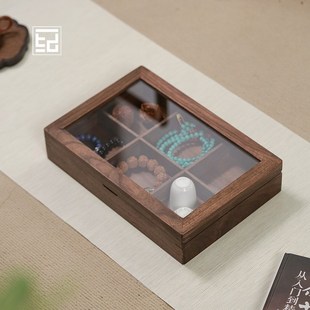 黑胡桃实木桌面收纳盒带盖文玩核桃手串收藏盒高级酒店点心糖果盒