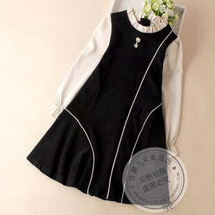 女大童秋装连衣裙儿童女孩洋气春秋款假两件女童黑色时尚秋冬裙子