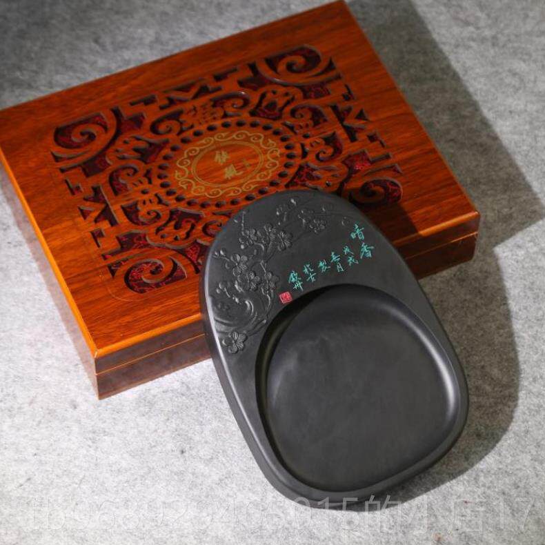 正品8寸者歙砚 文房四宝台 价天然原石学生初学石砚台优端砚砚 特