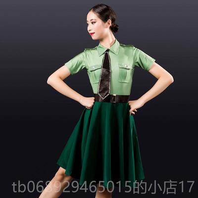 正品新款成大人军鼓舞台演服女舞蹈水兵短红军绿色裙套装合唱演出