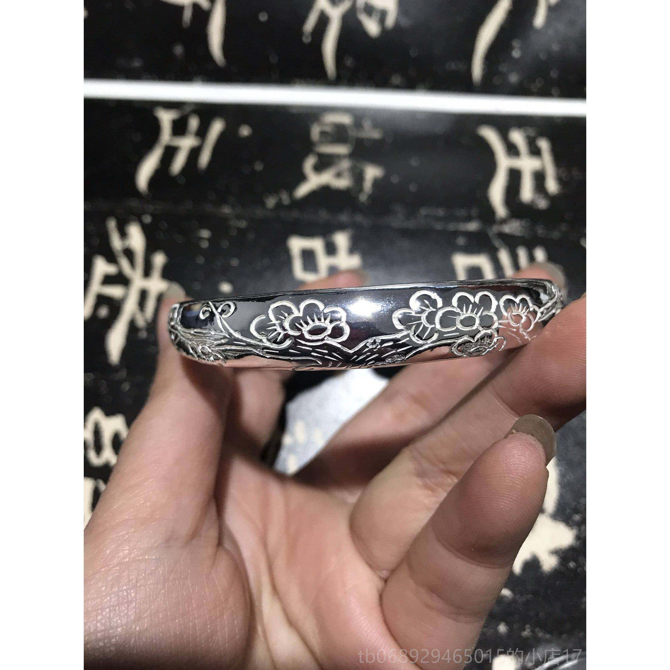 正品银工 梅花银手镯一体镯9纯99纯银女手镯匠首饰手工来图料来定