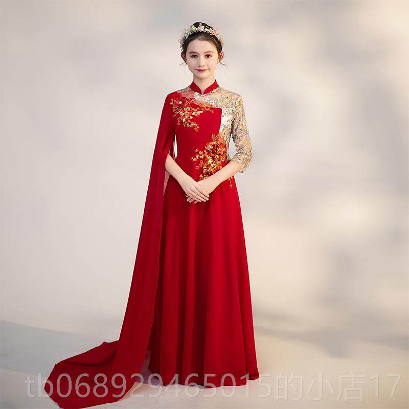 正品款童弹古筝演出服新酒红中色国风晚礼服民女乐演奏大合唱学生