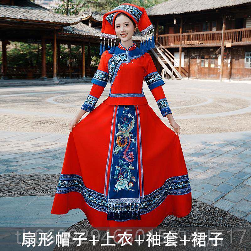 正品新款广三壮族服装成三人月少西数民族女演出服长裙刺绣盛装舞