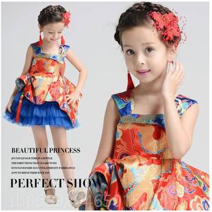 正品高表档女童儿袖拖尾婚纱晚礼服黑色长秋款模特T童台走秀演出