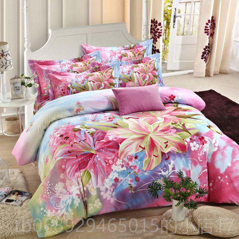 正品雪纯庆晶灵全棉加厚毛四件套3D立体活性印花磨被套床单棉婚4