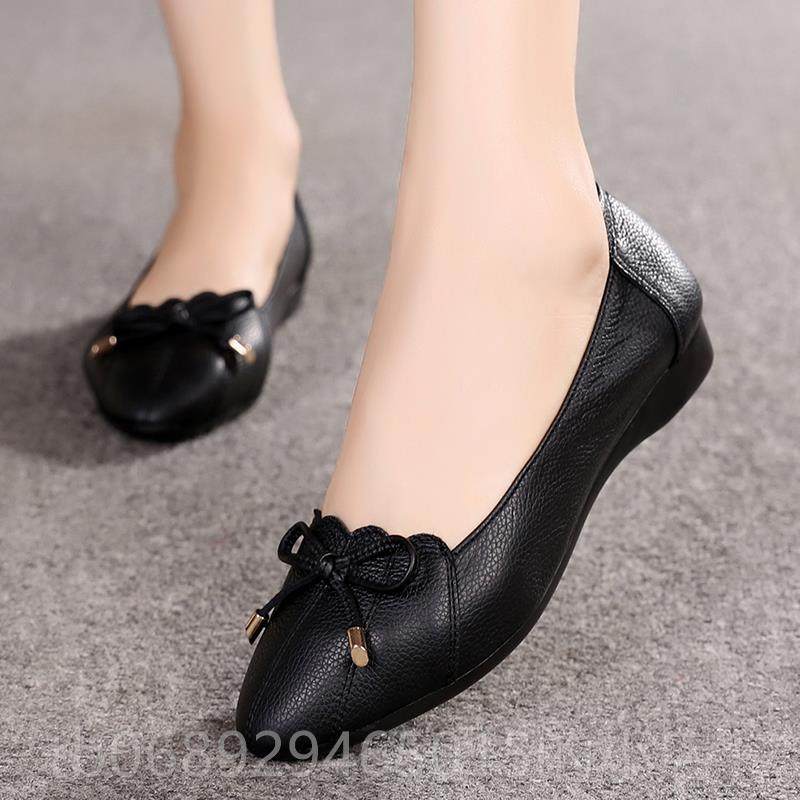 正品春秋真皮底平底单鞋女百搭豆皮豆鞋女士鞋舒妈适妈鞋防滑软休