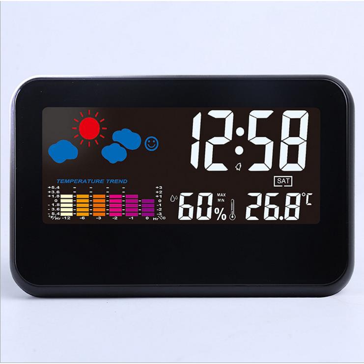 万年历温湿度彩屏时钟 天气预报LCD背光闹钟 2618T夜光钟