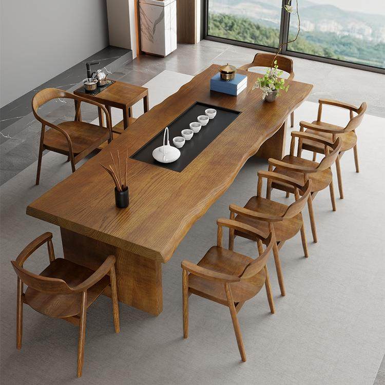 新中式实木茶桌全套原木办公室会客接待泡茶桌椅现代简约大板茶台