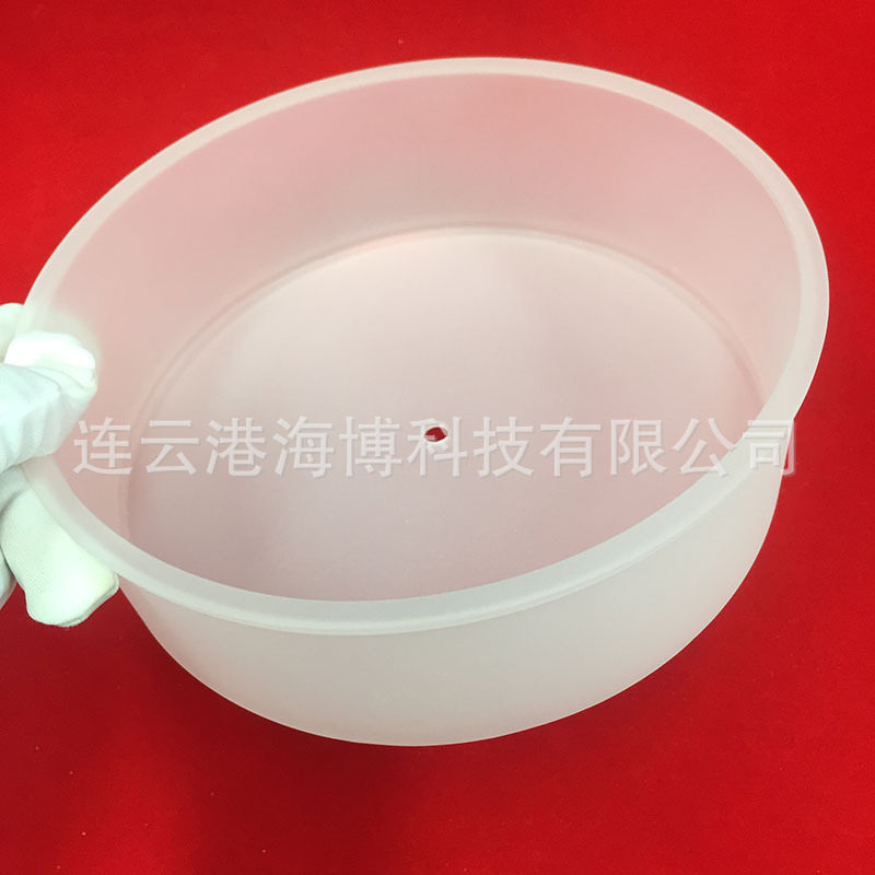 喷砂不透明一体成型圆柱体石英罩打孔乳白石英法兰罩