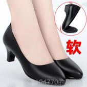 秋妈妈鞋 单鞋 软底春百搭业皮鞋 高档职真皮子女士工作鞋 中跟中年鞋