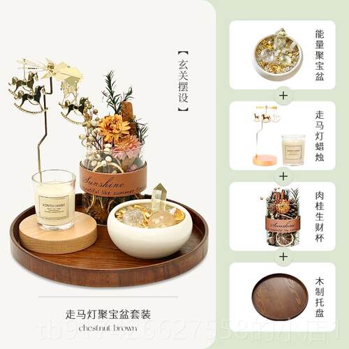 新款聚宝盆黄水晶招财件月光海玄关摆件办桌公室位工收银面摆装饰