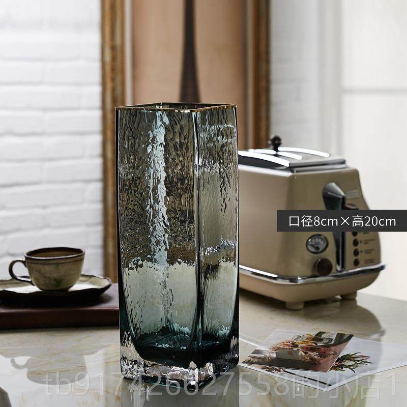 新款描轻奢玻璃瓶 日式锤目纹简约花金器客花厅水养插花花瓶装饰