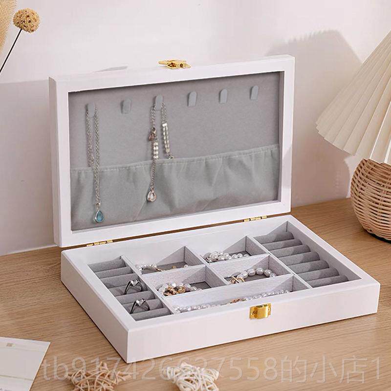 新款带锁实木盒首钉饰木质首饰收盒高档珠宝箱精致纳简约饰品盒耳