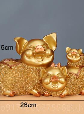 新款创意福招财金猪摆气件客厅酒柜电视柜桌家面居装饰业品送人开
