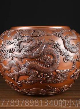 高档紫室铜聚宝盆件海水龙缸新中式家居摆办公公开业乔迁司送礼品