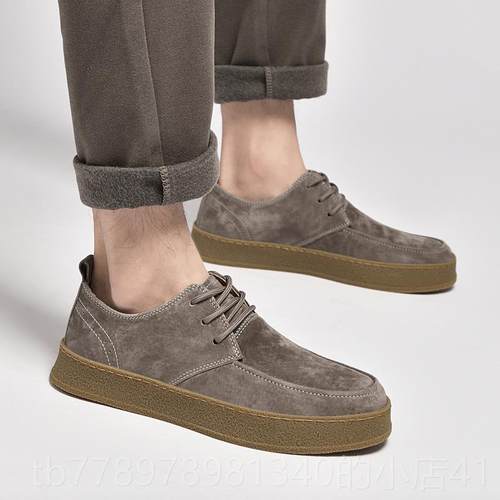 高档男鞋2025新款潮休闲皮韩版鞋潮流百搭翻毛真皮板英鞋伦春男秋