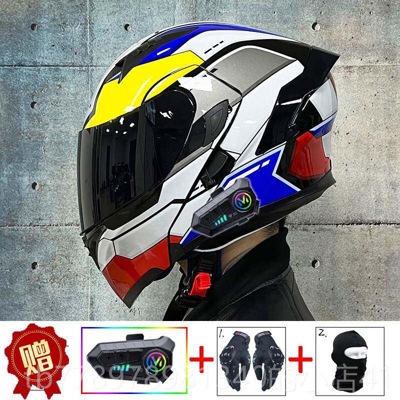 高档Or面z摩用托车头盔蓝牙揭盔男女双镜四季机半全盔四车季通3C