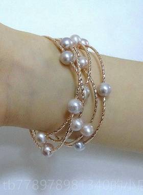 高档韩版首品珠纯天然淡饰水珍手链手串女银S925手镯多层圈情人节