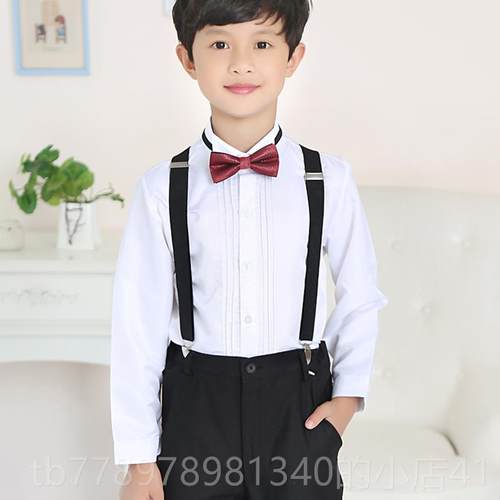 高档男童藏长袖衬衫纯黑色西装长裤套装青儿童衬衣装礼服孩表白演
