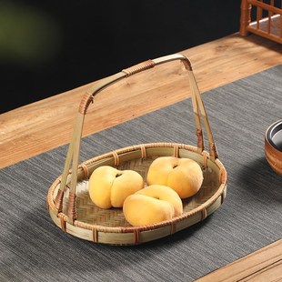 手工天然竹编水果篮家用收纳筐提篮竹篮子采摘簸箕竹制品装饰道具