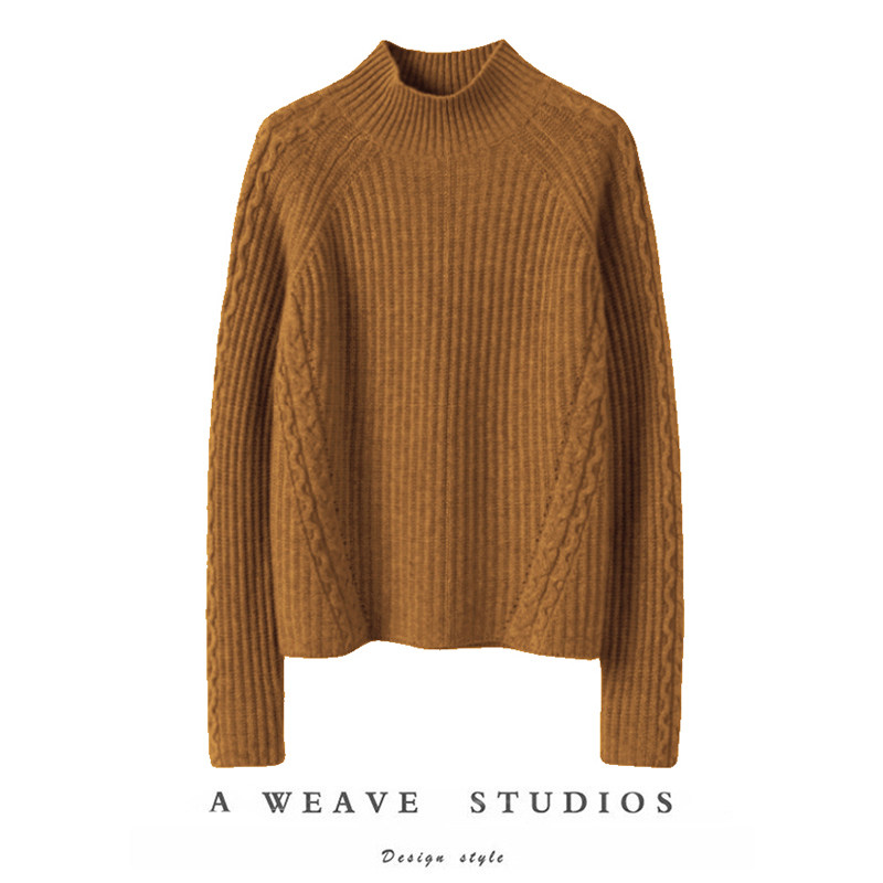 疯狂腔调王品~加厚羊绒衫女100纯山羊绒半高领宽松纯羊绒毛衣