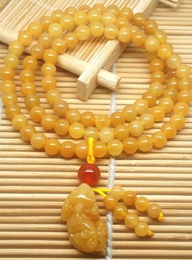 天然黄玉多圈佛珠3圈4圈多功能手链项链小貔貅男女款情侣饰品