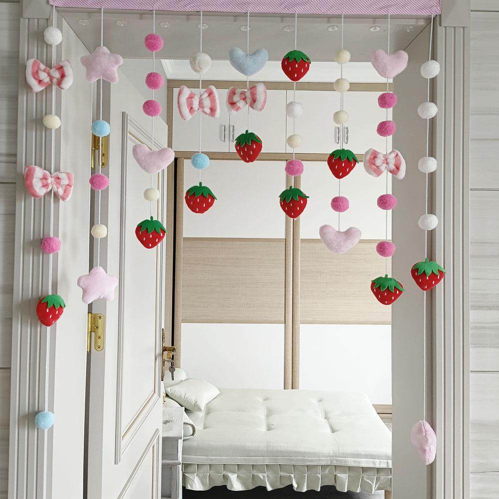 多彩草莓酱装饰儿童房门半截式挂帘免打孔可爱高颜值卧室门门帘