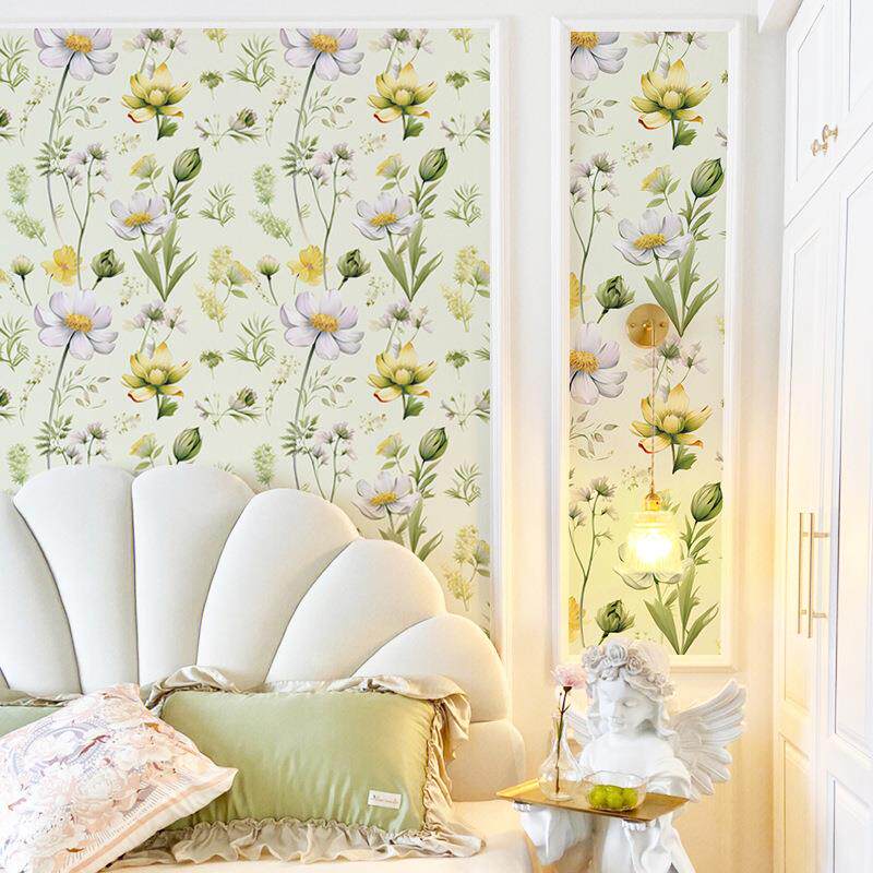 YHB042清新彩绘花朵绿叶家居装饰卧室客厅背景墙翻新自粘墙布壁纸
