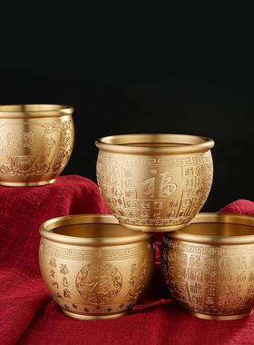 黄铜百福缸聚宝盆精雕福字招米米缸办公室黄铜摆件工艺品铜器