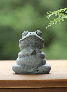 创意青砂石小青蛙动物茶宠装饰摆件庭院阳台微景观鱼缸造景工艺品