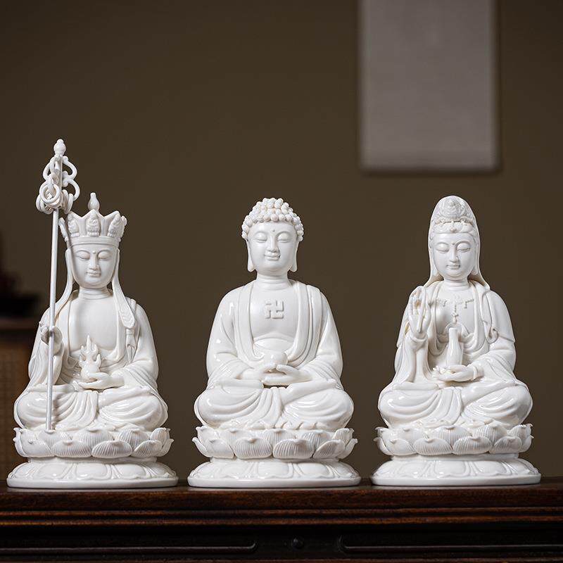 婆娑三圣佛像陶瓷地藏王白瓷观音菩萨佛像灯摆件释迦摩尼居家供奉