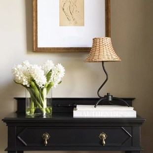 中古侘寂风灯法式复古藤编台灯客厅沙发边民宿卧室床头氛围装饰灯