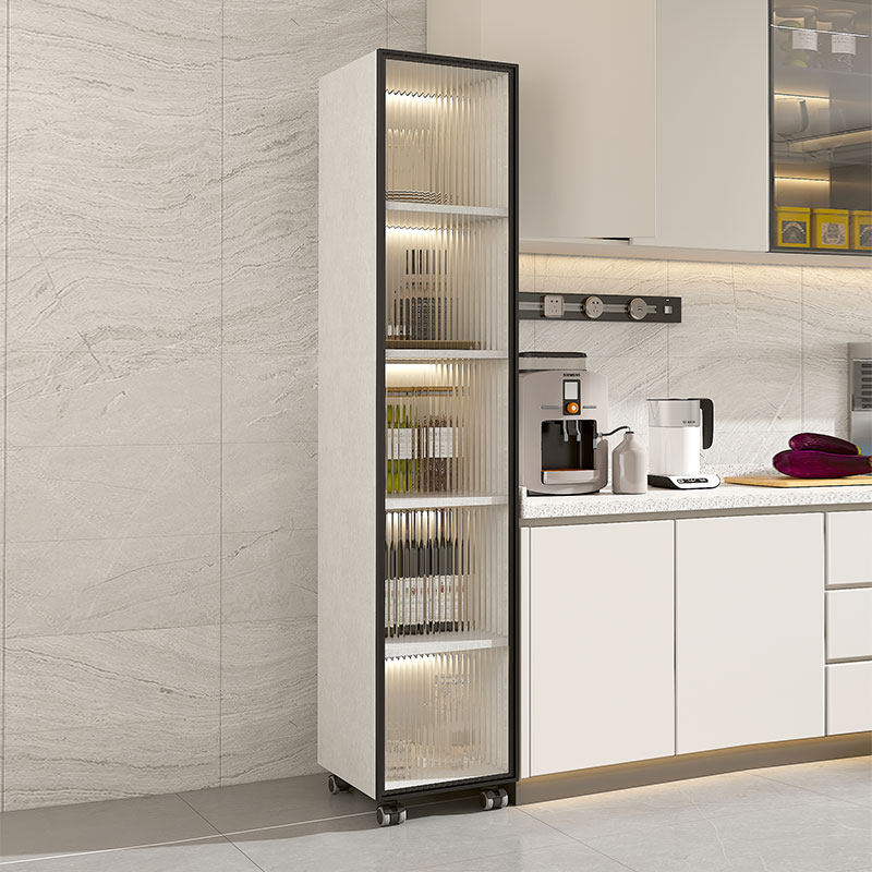 厨房夹缝置物架落地多层冰箱缝隙窄橱柜玻璃门微波炉锅具碗边立柜