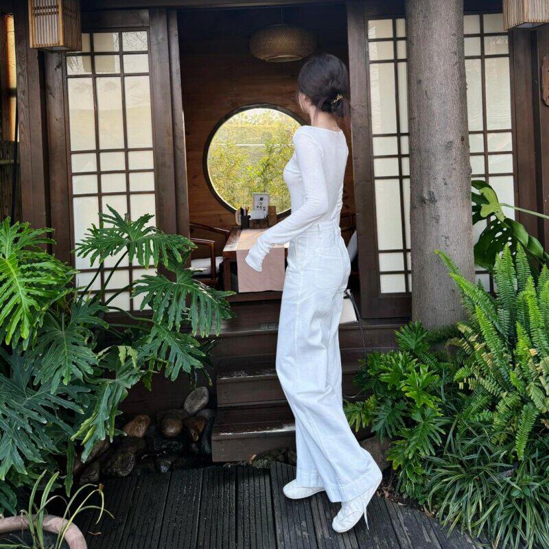 设计感套装白色薄款上衣女2026新款小清新春夏小个子阔腿裤打底衫