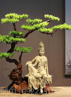 正品中式水月自在新观客音菩萨佛像厅玄关桌室古法鱼缸装饰茶禅意