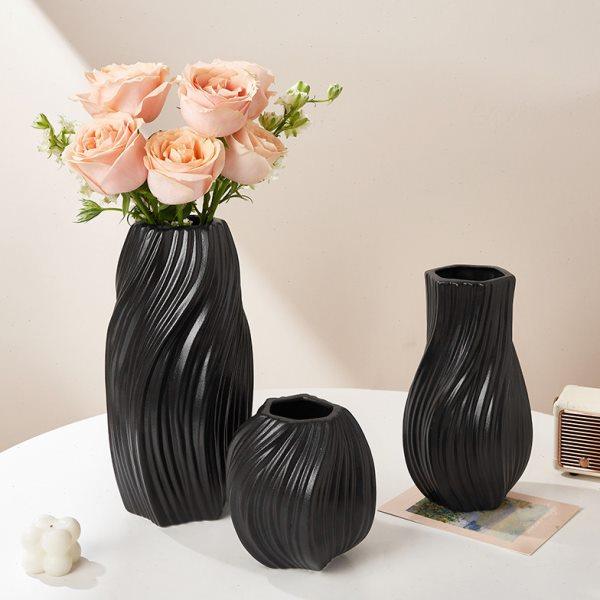 法式黑色花瓶摆件客厅插鲜花陶瓷高级感艺术干花创意水养餐桌复古,家居饰品,花瓶,淘宝优惠券,粉丝福利购,淘宝优惠卷