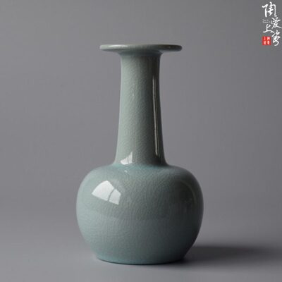 清凉寺原产地汝瓷手拉坯花瓶盘口瓶17cm现代居家花器简约陶瓷摆设