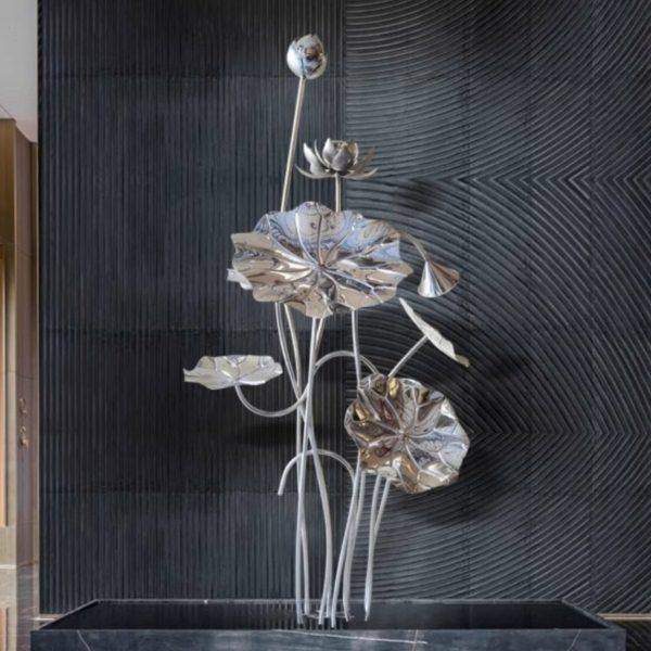 不锈钢荷叶铁艺荷花雕塑落地摆件酒店户外水池水景金属软装装饰品,家居饰品,落地摆件,淘宝优惠券,粉丝福利购,淘宝优惠卷