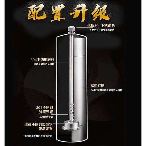 ll不锈钢芯胡椒研磨器家用现磨黑胡椒粒花椒粉手动研磨瓶调味
