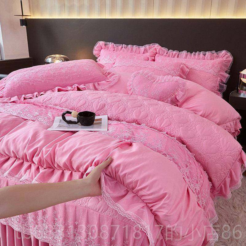 正品婚大红色床裙四件套结婚庆被子夹棉床罩款上蕾花边床床丝单被,床上用品,婚庆床品套件,淘宝优惠券,粉丝福利购,淘宝优惠卷