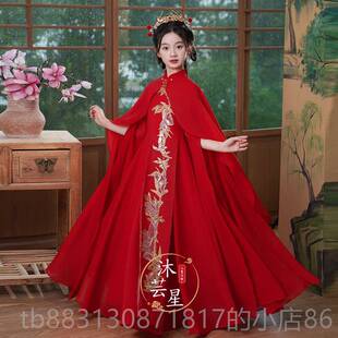 正品儿童汉主代古合筝表演服装典雅晚礼服女红孩唱团持人表演服装
