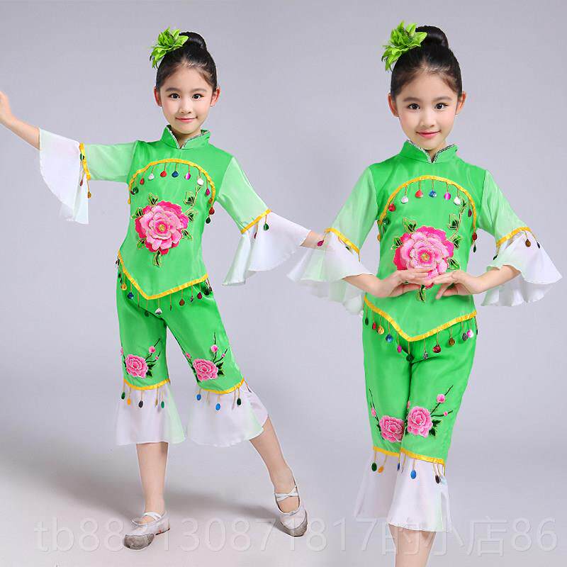 正品六服一儿童演出秧歌幼儿汉舞蹈服装族女民族古典扇子舞腰鼓表