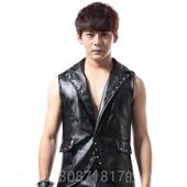 正品 夜店酒吧潮潮男人DJ手DS歌夜店男衣服演出服铆钉皮裤