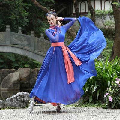 高档2023年新款蒙古台数演舞出服成人艺考女练功长款大摆裙少民族