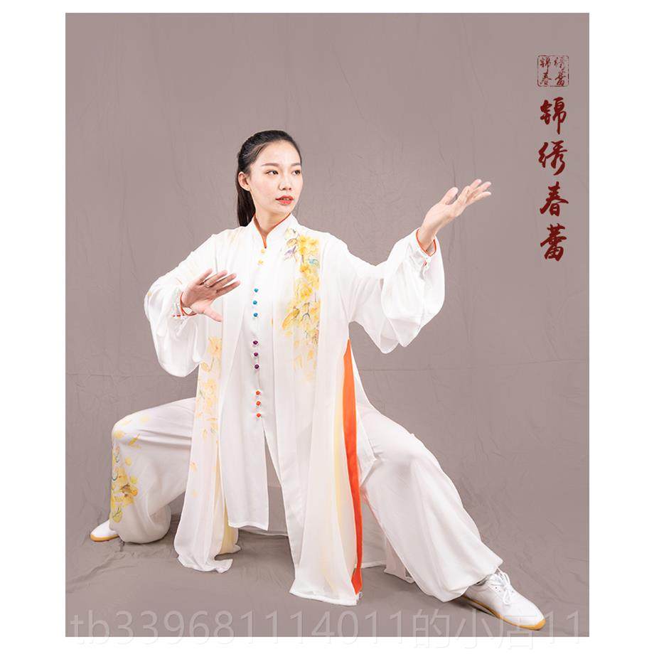 高档马蕾绘太极新演款男女武术服夏秋练功服中国锦缎彩一风树花香