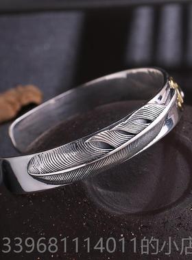 高档S95银复古手工银2高桥吾郎风羽毛分牌手镯男士开格手镯子潮口