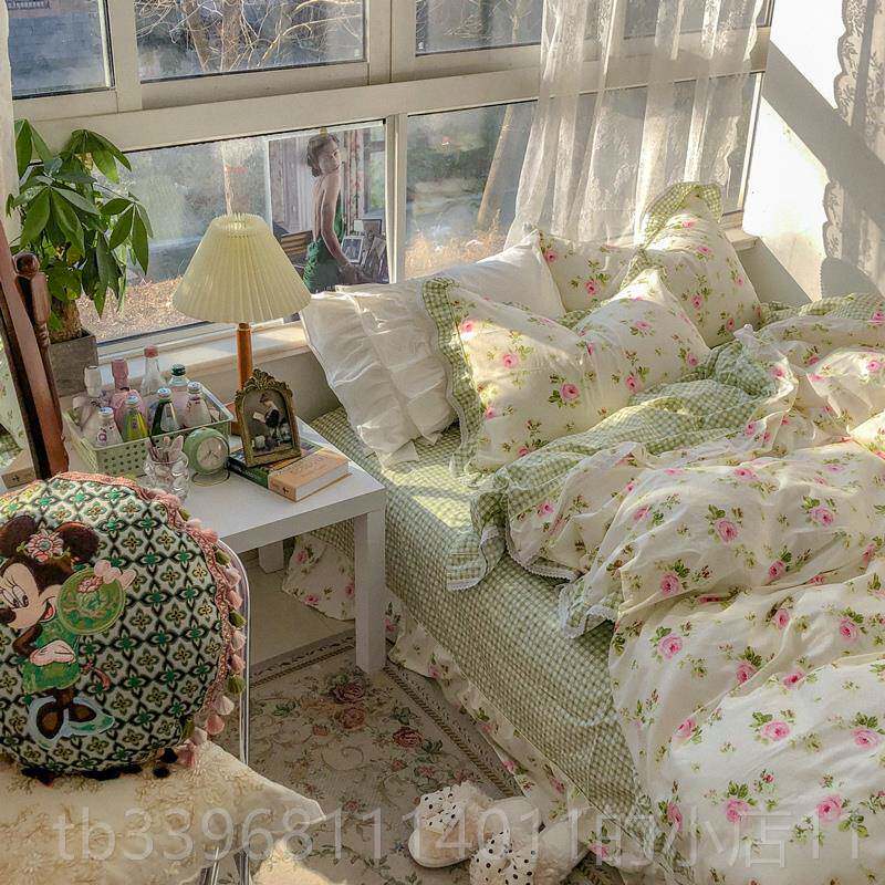 高档优恋Vintag法式复古玫床瑰e纯棉四件.套全棉被套单15/1.8米床
