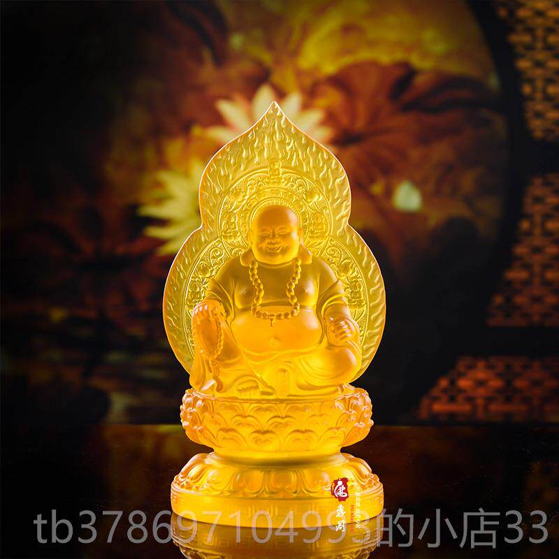 新款新树仿琉璃大肚弥勒佛客厅供居家款奉笑佛像招财脂摆件厂家结