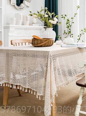 新款蔓越家蕾 法i式ns风高级感白色丝桌布茶几垫方形餐桌甜品长桌